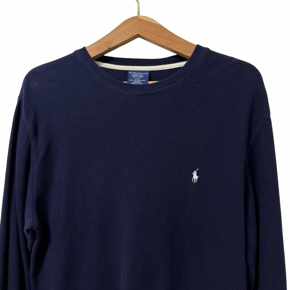 Polo Ralph Lauren Sleepwear Waffle Thermal Crew Neck Shirt Mens Size L Navy Cozy